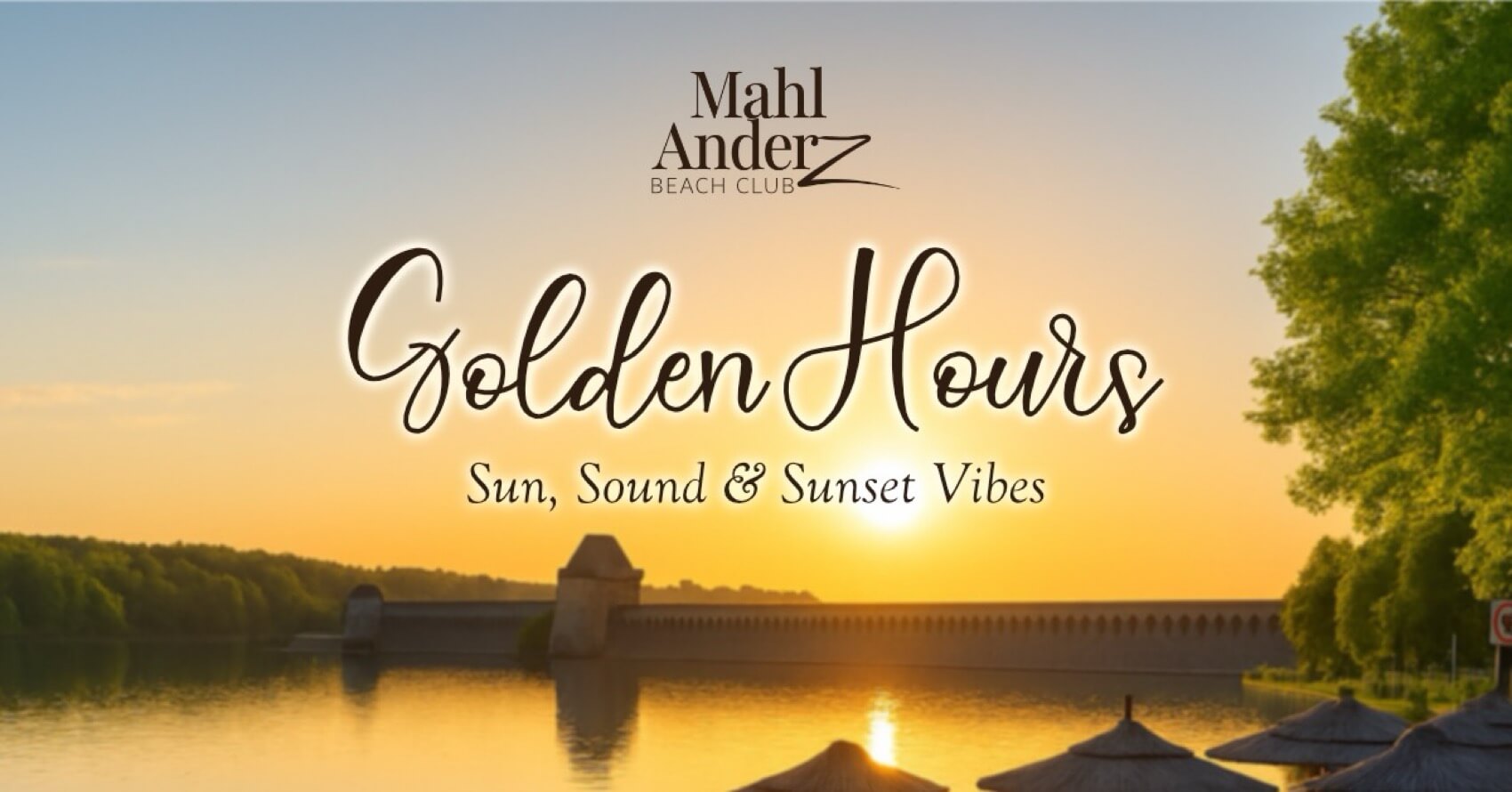 Ankündigungsmotiv Sonnenuntergang für eine Beach Club Veranstaltung am Möhnesee